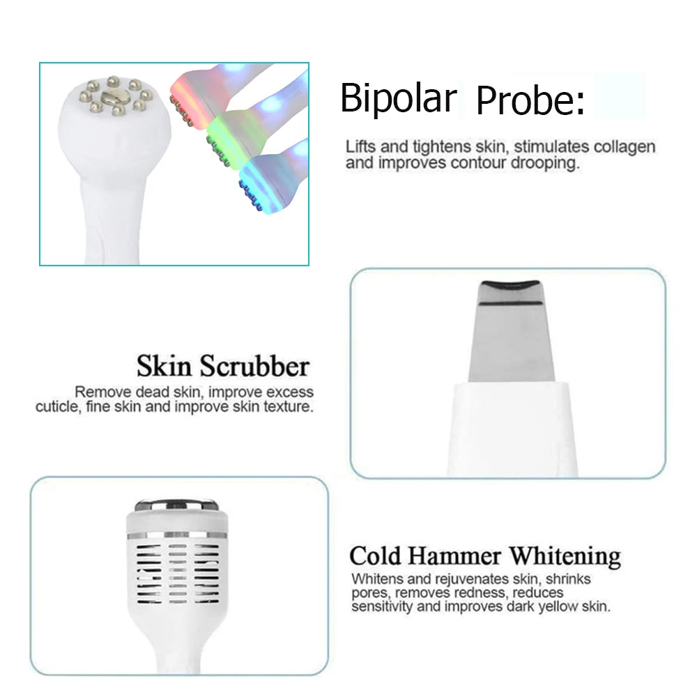 Hydro Dermabrasie Machine – Microdermabrasie Apparaat – Huidverzorging Apparaat – Gezichtsreiniging Machine – LED Lichttherapie – 6-in-1 Multifunctioneel – ABS Kunststof, EU Stekker - QUORE