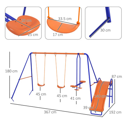 4 in 1 - Kinderschommel - 2 x Babyschommel - Wip - Glijbaan - Schommelset - voor 3-8 jaar - met Verstelbaar Touw - Anti-UV - 45 kg Maximale Belasting - 367 x 192 x 180 cm - Veelkleurig - QUORE