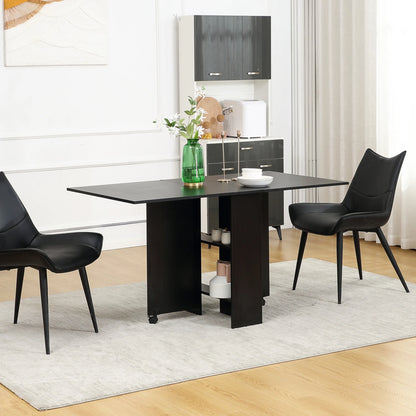 Homcom Folding Dining Table with 2 Wheels and 2 Shelves 75X140X74 cm Black - QUORE