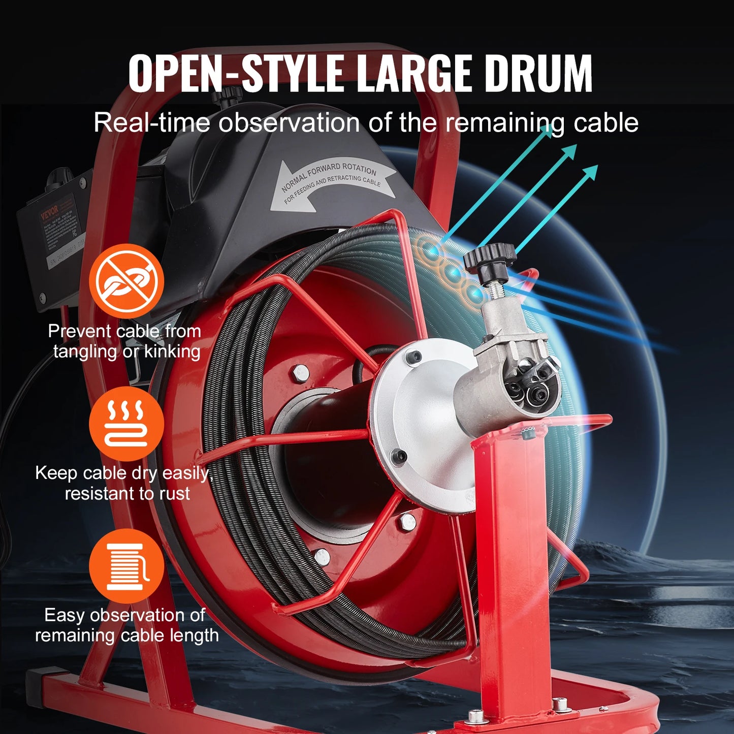 SucceBuy 50FT Drain Cleaner Machine Auto Feed Sewer Snake Auger Electric Drain Cleaning Machine Pipe Tube Clean Tool for Homeuse