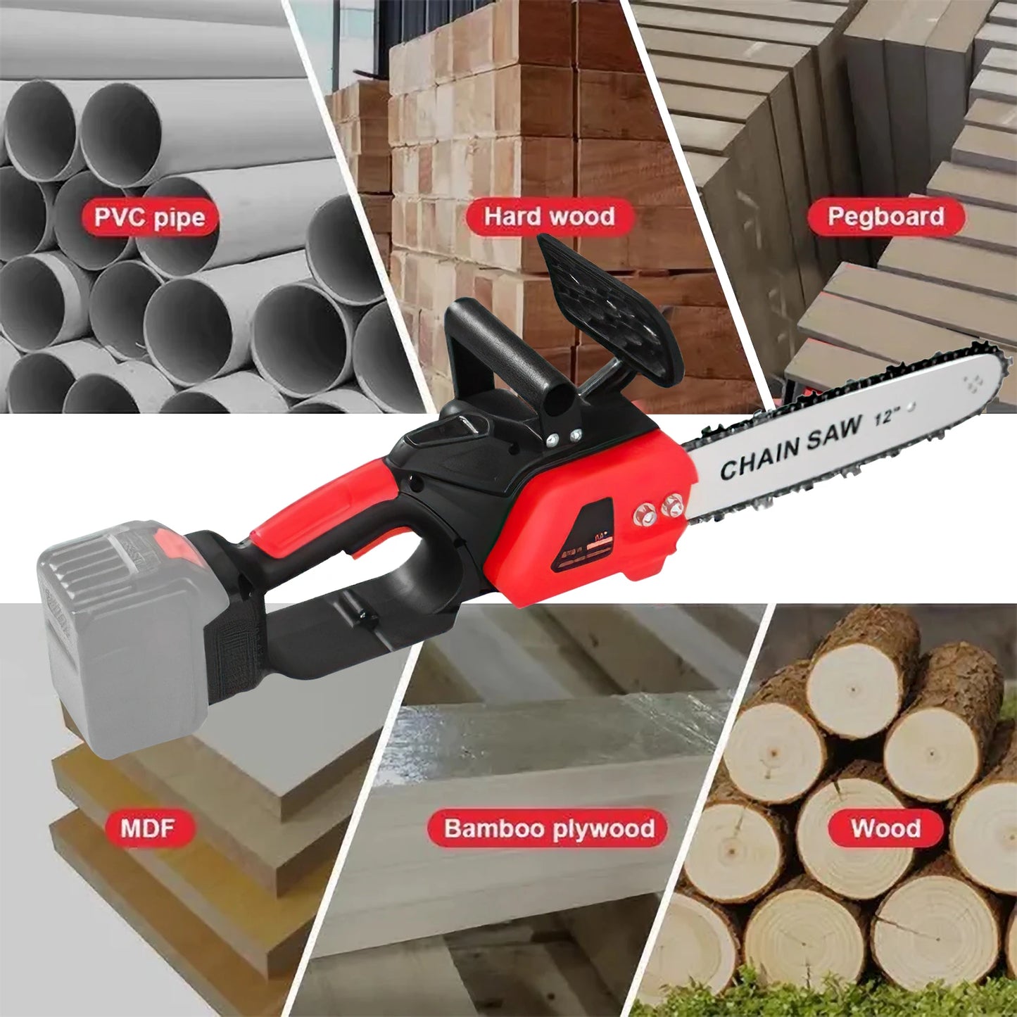 Elektrische Kettingzaag - Snoeizaag - Handzaag - Kettingzaag Accu - 12 Inch - 3500W - Borstelloze - voor Houtzagen - Snoeien - en Tuinonderhoud - 1 Accu