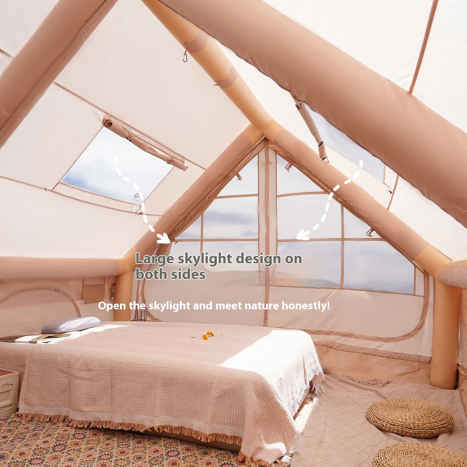 Opblaasbare Tent – Kampeertent – Familietent – Glamping Tent – Schuurtent – 4x3x2,1 m – Stevig Oxford Materiaal – Snel Opblaasbaar Met Draagtas - QUORE