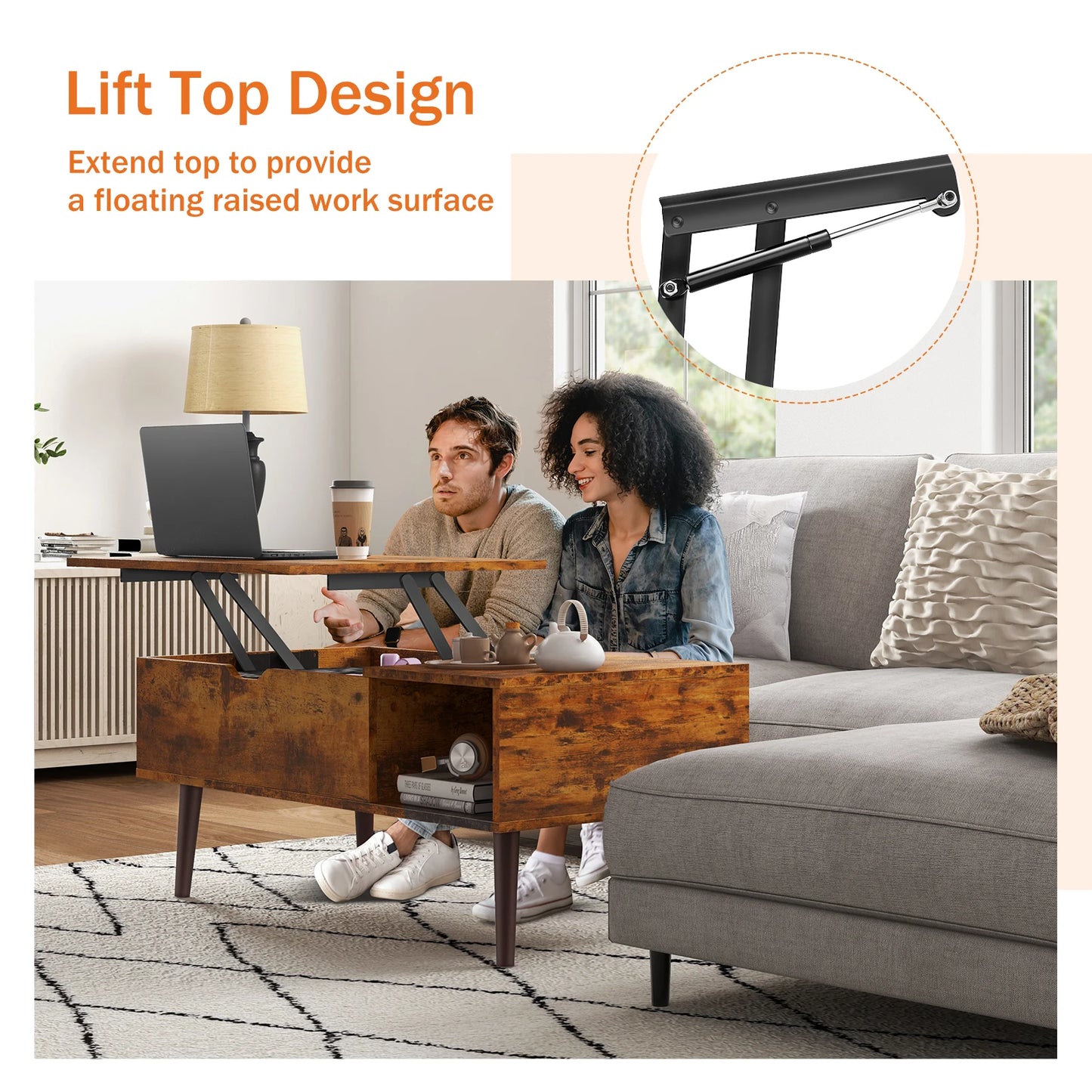 Verstelbare Salontafel - Met Lift-Top - Houten Koffietafel met Opbergruimte - Multifunctionele Eettafel - Bureau Voor Woonkamer - 100 x 50 x 44.2 cm - Chocolate