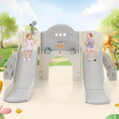 Speelset – Speeltoestel – Kinderspeelset – Buiten Speelplek – Dubbele Glijbanen – Veilig Kunststof - QUORE