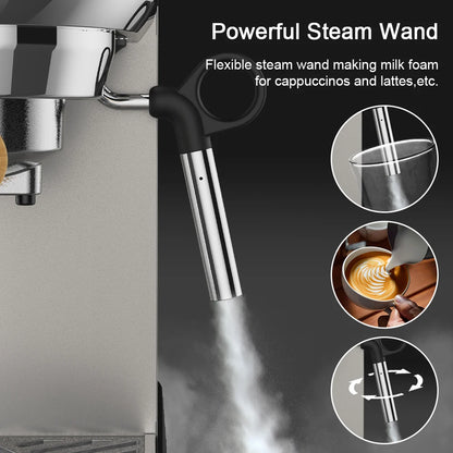Espressomachine – 20 Bar – Compact Koffiezetapparaat - Semi-Automatisch - 1.1L  - Gemalen Koffie – RVS - Heetwaterfunctie -Voor Espresso - Cappuccino - Latte en Mocha - QUORE