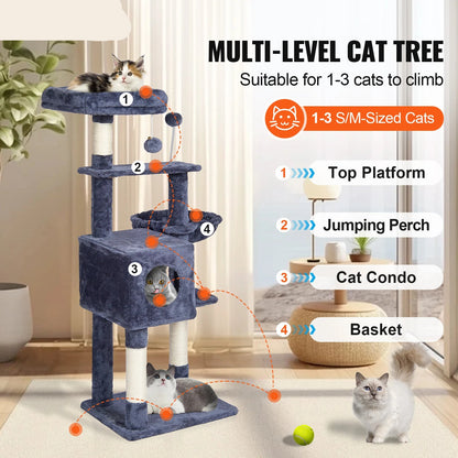 Kattenboom - met 5 Verdiepingen - Krabpaal - Hangmat en Speelballen - Stabiele Kattenklimtoren - voor Rust en Spel - Duurzaam en Stevig - Veilig en Stabiel - Lichtgrijs
