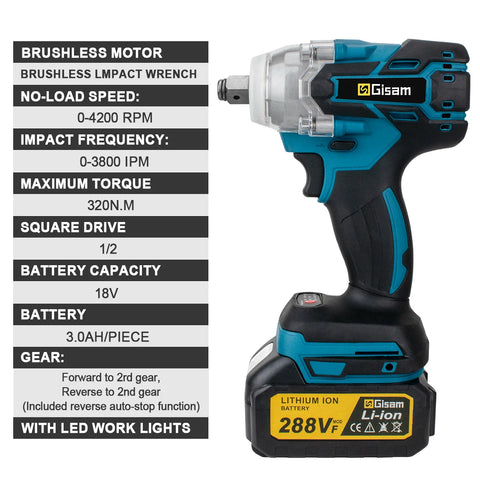 Impact Wrench - Electric Impact Wrench - Battery Impact Wrench - Impact Driver - 320N.M Brushless Electric Impact Wrench -with 2 18V Battery Set