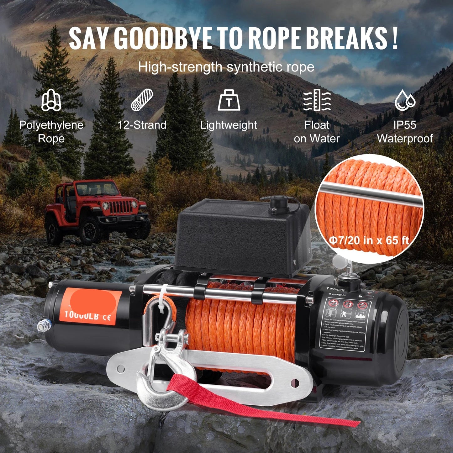 Elektrische Lier - Takel - Winch - Touwtakel - 10000lbs - Hoge Trekkracht – Synthetisch Touw – Draadloze & Bedrade Bediening – Waterdicht – Afstandbediening - Geschikt voor Off-Road, SUV & Towing - QUORE