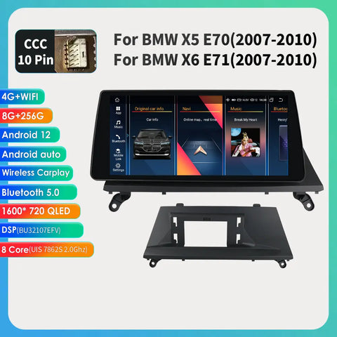 CarPlay - Multimedia Autoradio - Car CarPlay Scherm - Autoradio - Android Auto Multimedia - 07-10 8G 256G CCC - Intelligent Scherm - voor BMW X5 E70 X6 E71 CCC CIC -Auto 4G RDS SWC