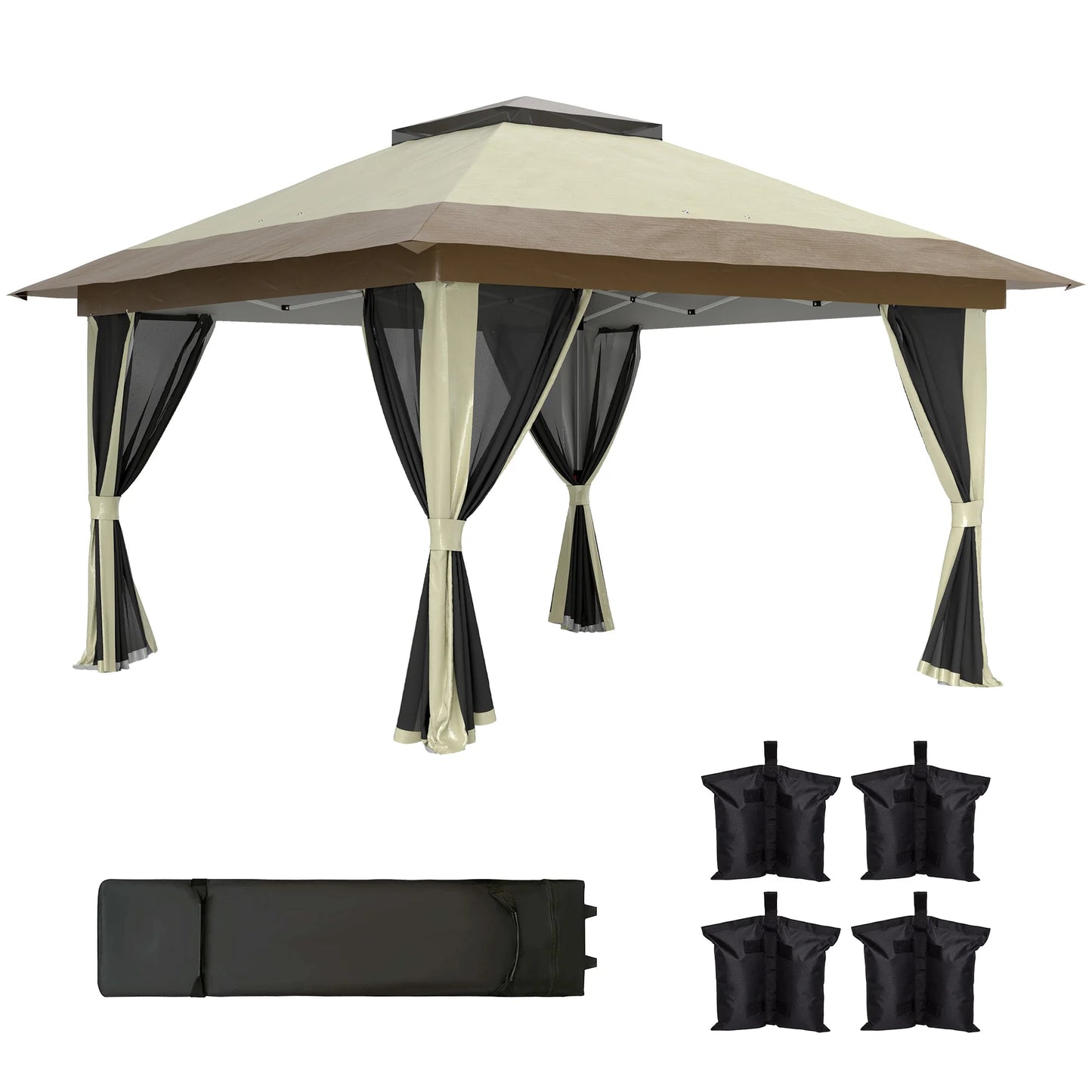 Paviljoen - Tuinpaviljoen - Partytent - Tuintent - Pop-up Kliksysteem - Stabiel - Vouwtent - met Mesh Cover - Opvouwbaar - Waterdicht - Winterbestendig - 50+UV-Bescherming - voor Tuin - Buiten - Achtertuin - 3.6 x 3.6 m - Cream