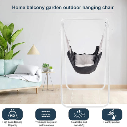 Hangstoel Met Standaard – Schommelstoel – Tuinstoel – Zitzak – Relaxstoel – Stevige Stalen Constructie – Inclusief Katoenen Kussens