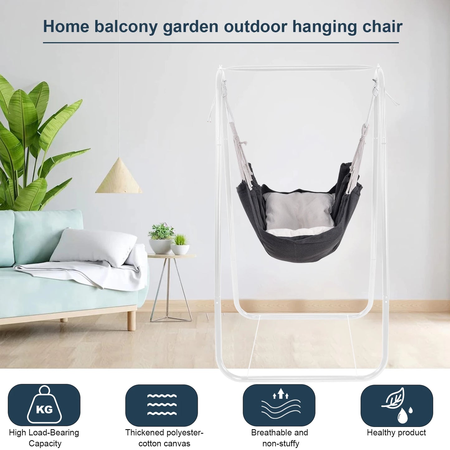 Hangstoel – Hangstoel Met Standaard – Schommelstoel – Relaxstoel – Binnen En Buiten – Poedergecoat Stalen Frame – Hoogteverstelbare Touwen