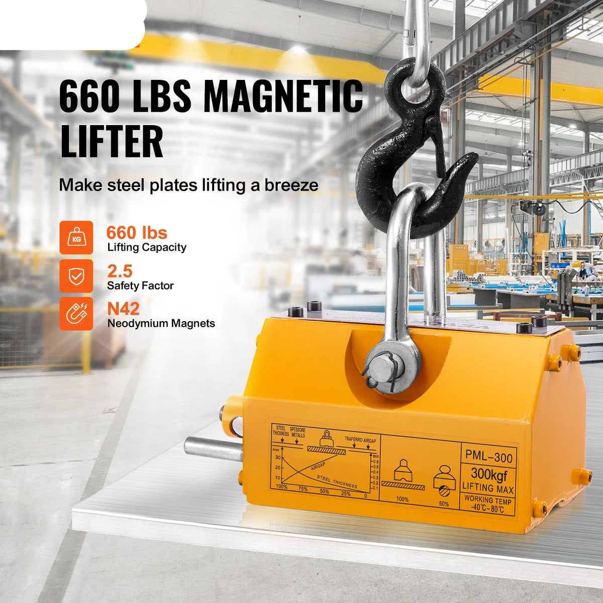 Magnetische Lifter - Hef Gereedschap - Lier - 300 Kg - Permanente Magnetische Lifter - 2,5 Veiligheidsfactor Neodymium & Stalen Hefmagneet Hefmagneten - QUORE