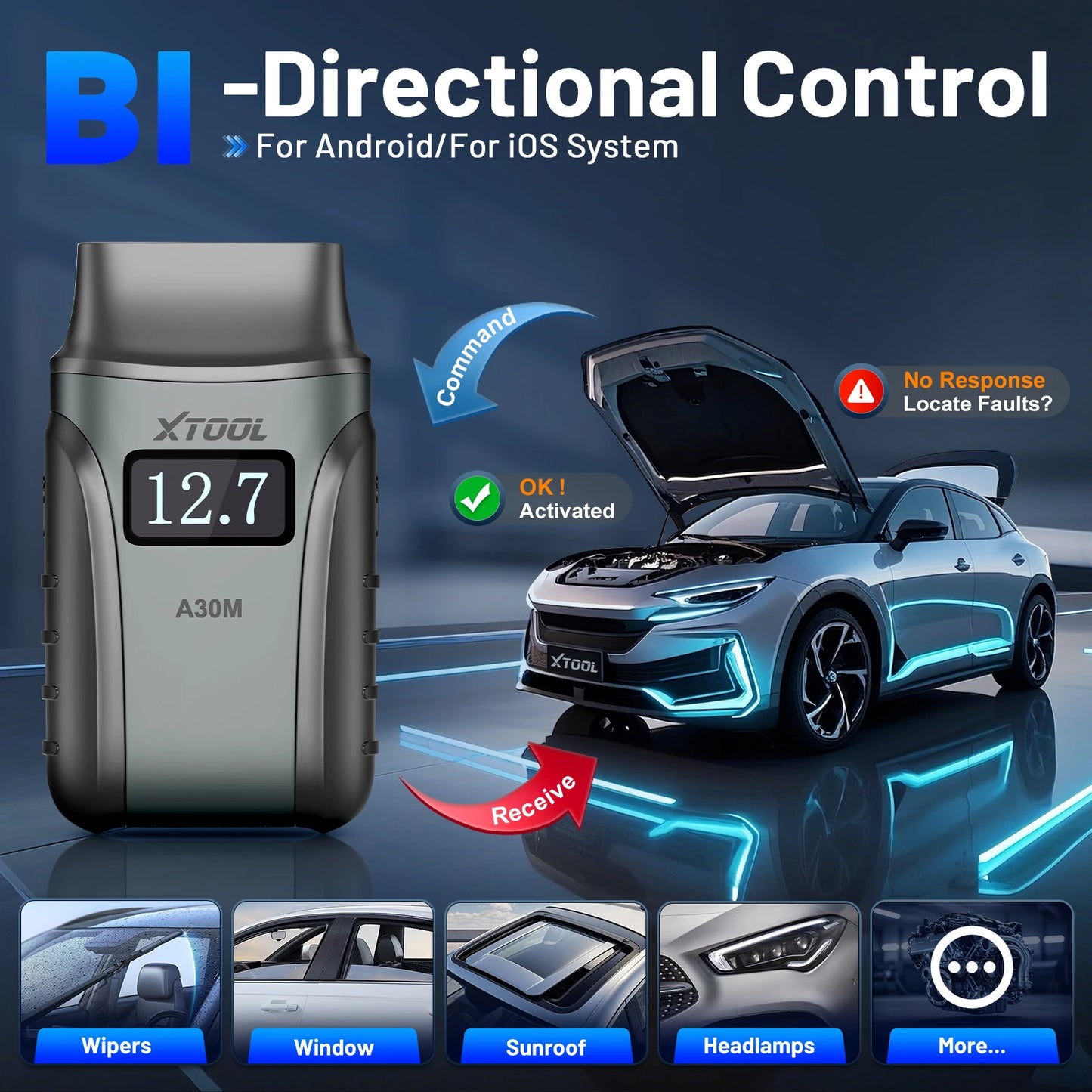 OBD2 Scanner – Auto Diagnosetool – Foutcode Lezer – Diagnosesysteem – Autodiagnose App – Bluetooth Draadloos – Bi-directionele Tests – Lifetime Gratis Updates - QUORE