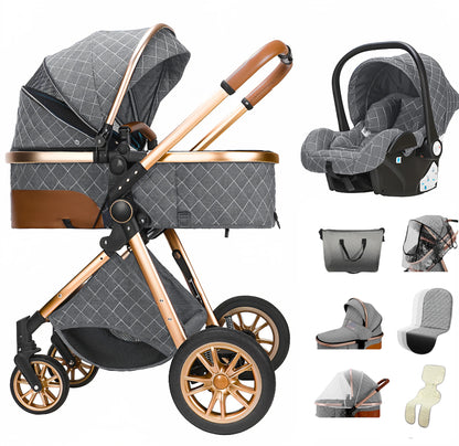 3-In-1 Kinderwagen – Reiswieg – Autostoeltje – Wandelwagen – Compact Opvouwbaar – Roestvrij Staal Frame – Geschikt Vanaf Geboorte - Grijs