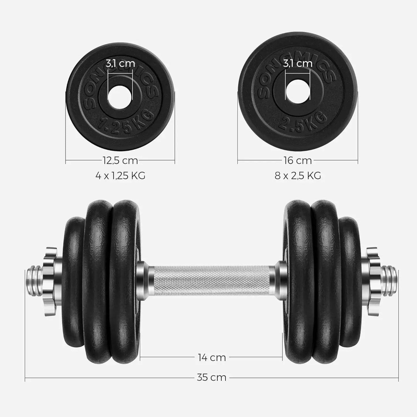 Halterset - Dumbells - 20/30/40kg - Verstelbare - Halterstang Met Gewichten – Voor Krachttraining - en Fitness - Duurzame Gewichtsplaten - Zwart - QUORE