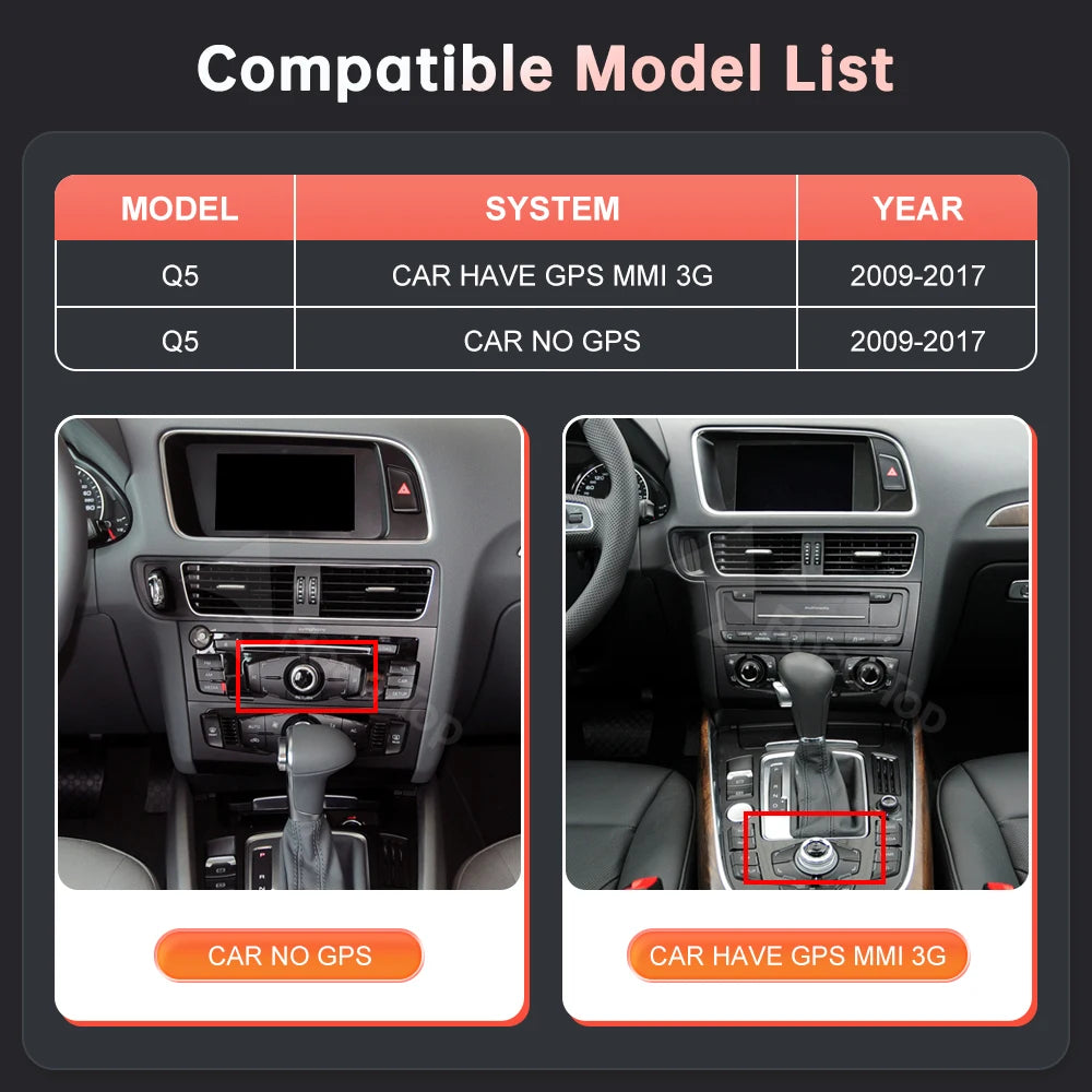 12.3 inch Ultra-thin Screen Wireless CarPlay Android Auto Car Multimedia For Audi Q5 2009-2017 With Airplay Autolink Functions