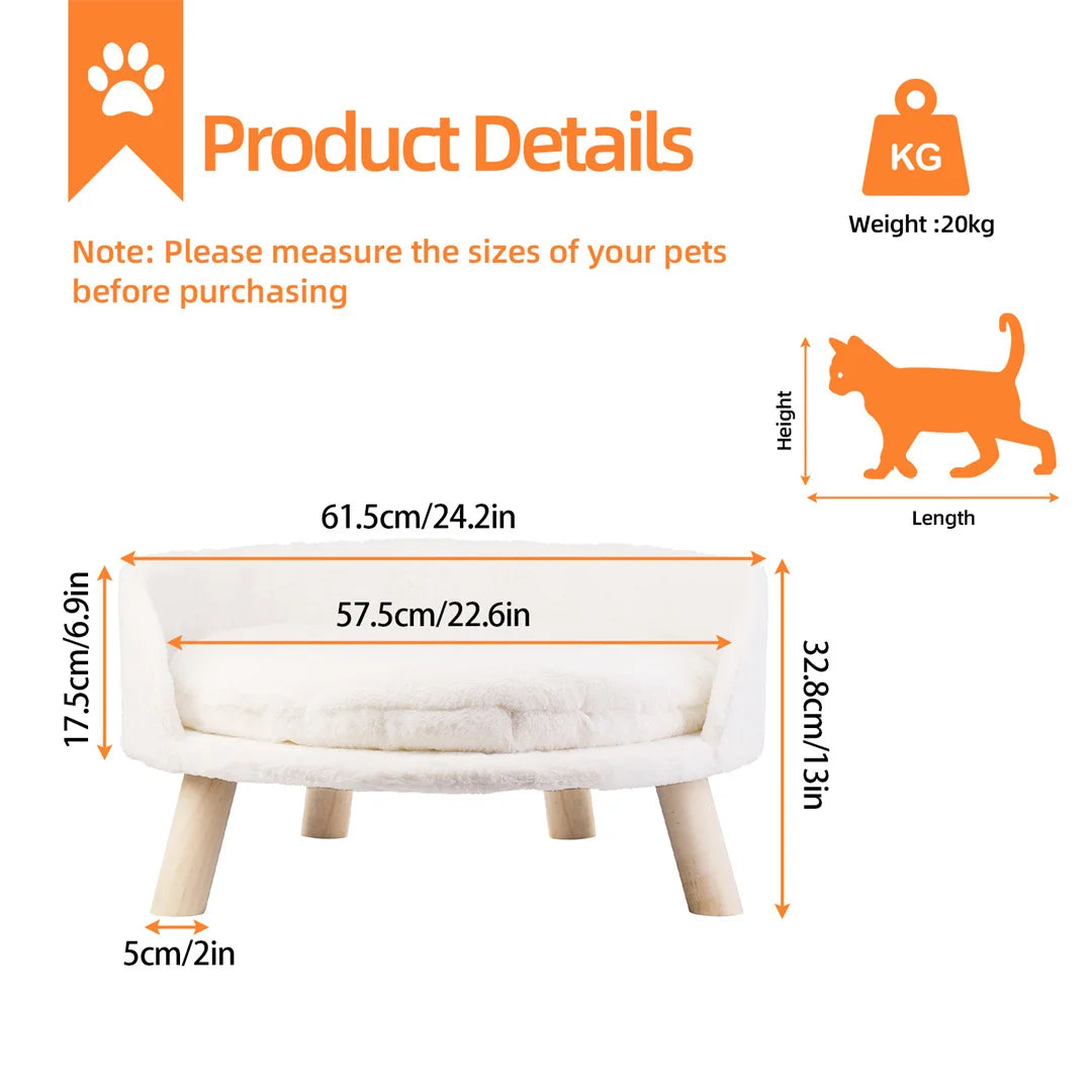 Kattenbed - Kattensofa - Zacht Warm - Pluche Fabric Pet - Nest Stoel Bed -  Houten Poten - met Kussen Pad Wasbaar - en Waterdicht - voor Kleine Huisdieren - Duurzame Structuur