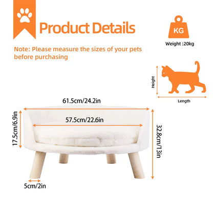 Kattenbed - Kattensofa - Zacht Warm - Pluche Fabric Pet - Nest Stoel Bed -  Houten Poten - met Kussen Pad Wasbaar - en Waterdicht - voor Kleine Huisdieren - Duurzame Structuur