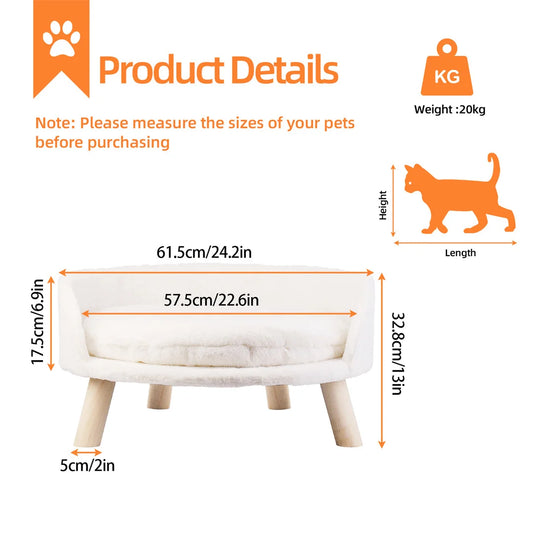 Kattenbed - Kattensofa - Zacht Warm - Pluche Fabric Pet - Nest Stoel Bed -  Houten Poten - met Kussen Pad Wasbaar - en Waterdicht - voor Kleine Huisdieren - Duurzame Structuur