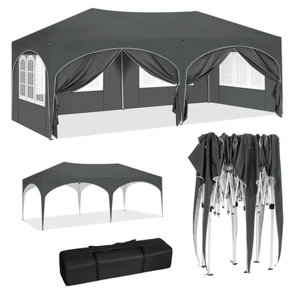Vouwpaviljoen Gazebo - Gazebo Pop-Up Tent - Tuinpaviljoen - Kampeertent - Overkapping - Paviljoen - Opvouwbare Partytent - Tenten - 3x6m - 6 Zijkanten Verstelbare - Verstelbare Hoogte - Waterdichte - Grijs