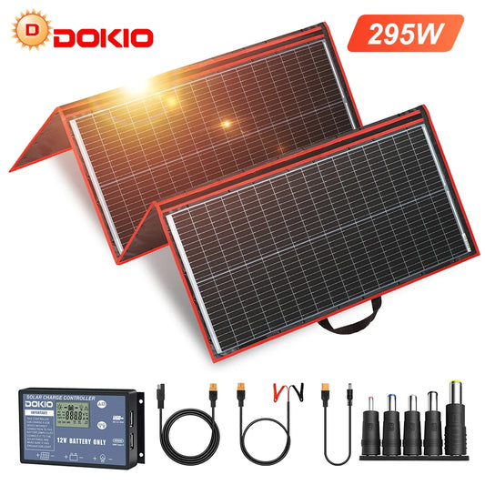 Dokio 97W 150W 195W 295W Portable Foldable Solar Panel with 12V Controller Flexible Solar Panel for Family Camping Trip