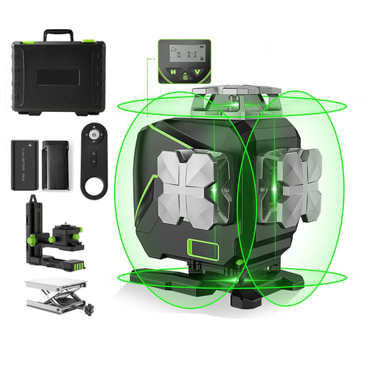 4D Laser Waterpas – Groene Laser – Zelfnivellerend – Meetinstrument – 16 Lijnen – Li-Ion Batterij – IP54 Bescherming