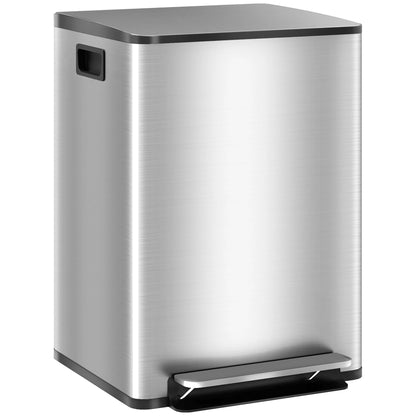 Vuilnisemmer - Afvalemmer - Prullenbak - Vuilnisbak - met Softclose-deksel - Afneembare Binnenemmer - Geurisolatie - Pedaalemmer - voor Keuken - Buiten - Badkamer - Kantoor - RVS - 20L - Zilver