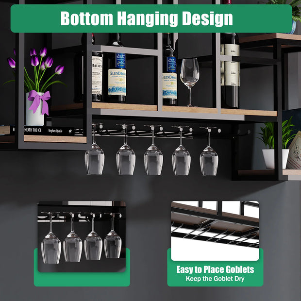 Wine Rack - Wine Bottle Rack - Wijnrek - Wijnflessenrek - Metalen Wijnfleshouder - Wandmontage - Industrieel Wandgemonteerd Wijnrek - Stijlvolle & Functionele Wijnopslag