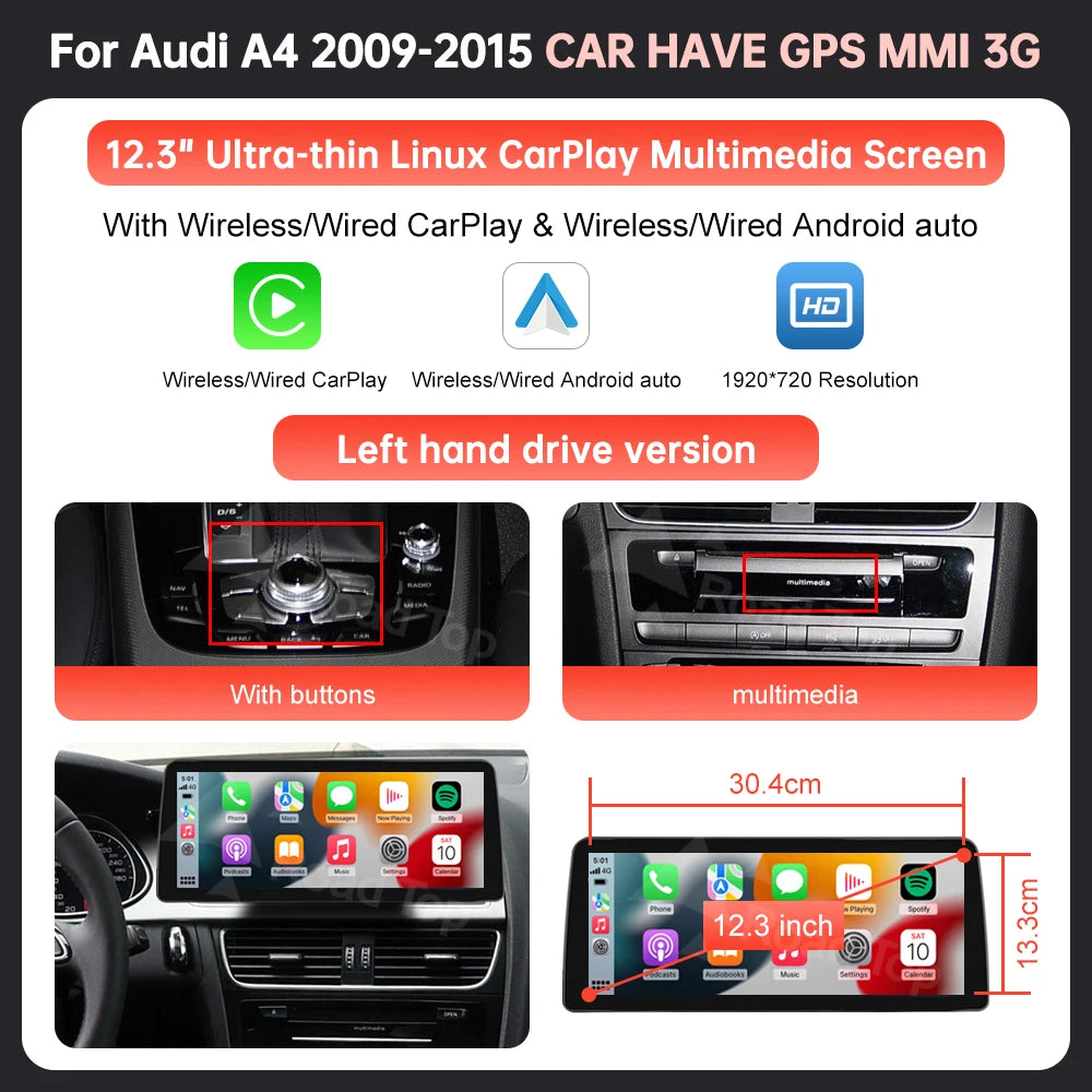 Multimediaspeler – Auto Entertainment Systeem – Touchscreen Unit – Multimedia Dashboard – Auto Interface – 12,3 Inch Ultra-Dun Scherm – Draadloze CarPlay & Android Auto