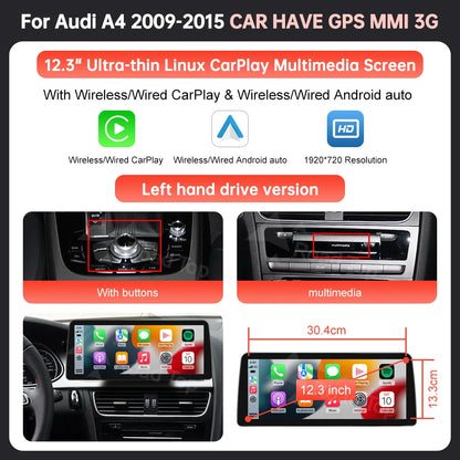 Multimediaspeler – Auto Entertainment Systeem – Touchscreen Unit – Multimedia Dashboard – Auto Interface – 12,3 Inch Ultra-Dun Scherm – Draadloze CarPlay & Android Auto