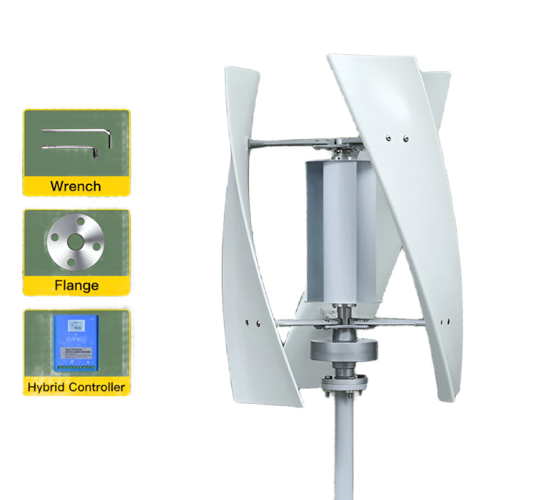 Windturbine – Compacte Windmolen – Duurzame Energie – Verticale As – Stille Generator – 2000W – Glasvezelbladen - 12V - Met Hybride Besturing