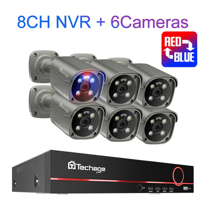 Techage H.265 8CH 5MP 8MP 4K POE Camera System AI Full Color Night VIsion Face Detection CCTV Video Security Surveillance Kits - QUORE