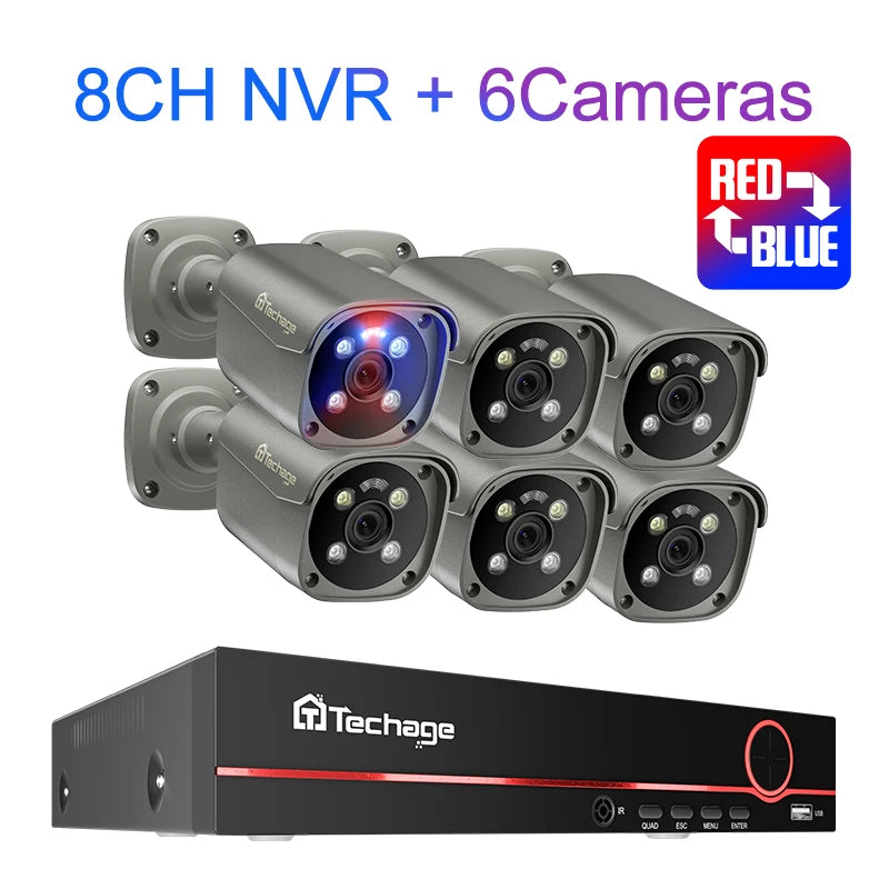 Techage H.265 8CH 5MP 8MP 4K POE Camera System AI Full Color Night VIsion Face Detection CCTV Video Security Surveillance Kits - QUORE