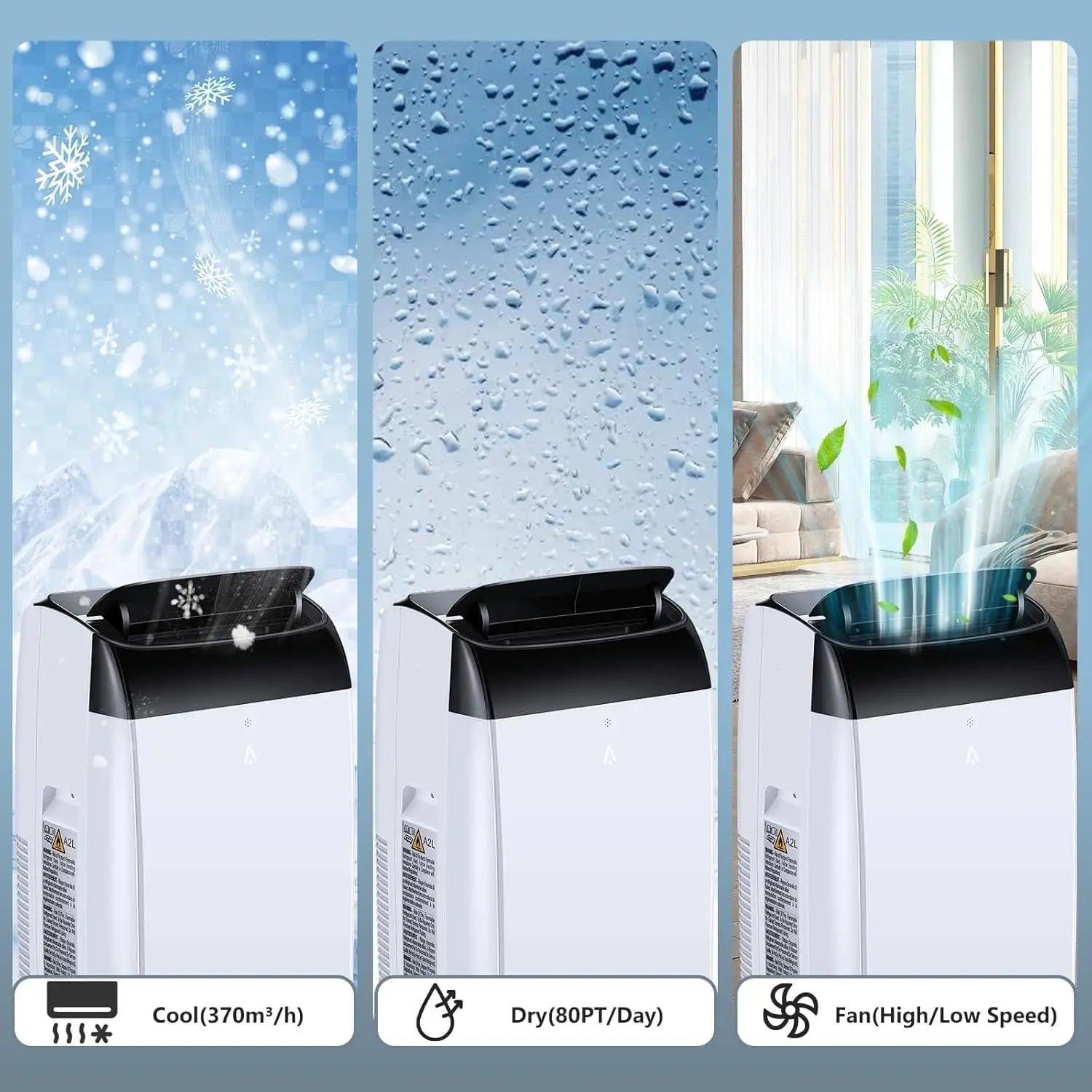 Mobiele Airco – Koelventilator – Draagbare Airconditioner – Luchtontvochtiger – 10000 BTU - Voor Ruimtes Tot 45 m² – Programmeerbare Timer – Afstandsbediening - QUORE