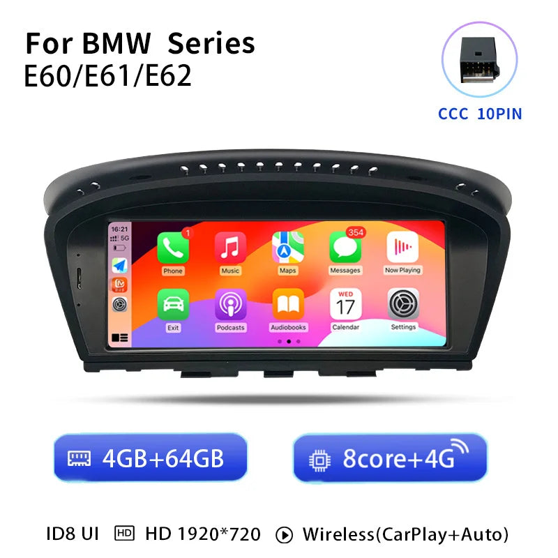 Multimediaunit BMW 3- & 5-Serie – Autoradio – Navigatiesysteem – Touchscreen – Draadloze CarPlay – Android 14 OS – 8,8 Inch HD Scherm – 64 GB ROM CCC Variant
