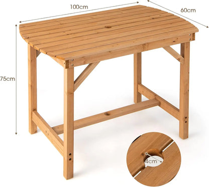 Massieve Houten Tuin Tafel – Buiten Eettafel met Parasolgat – Houten Terrastafel voor Tuin, Terras of Achtertuin – 100 x 60 x 75 cm