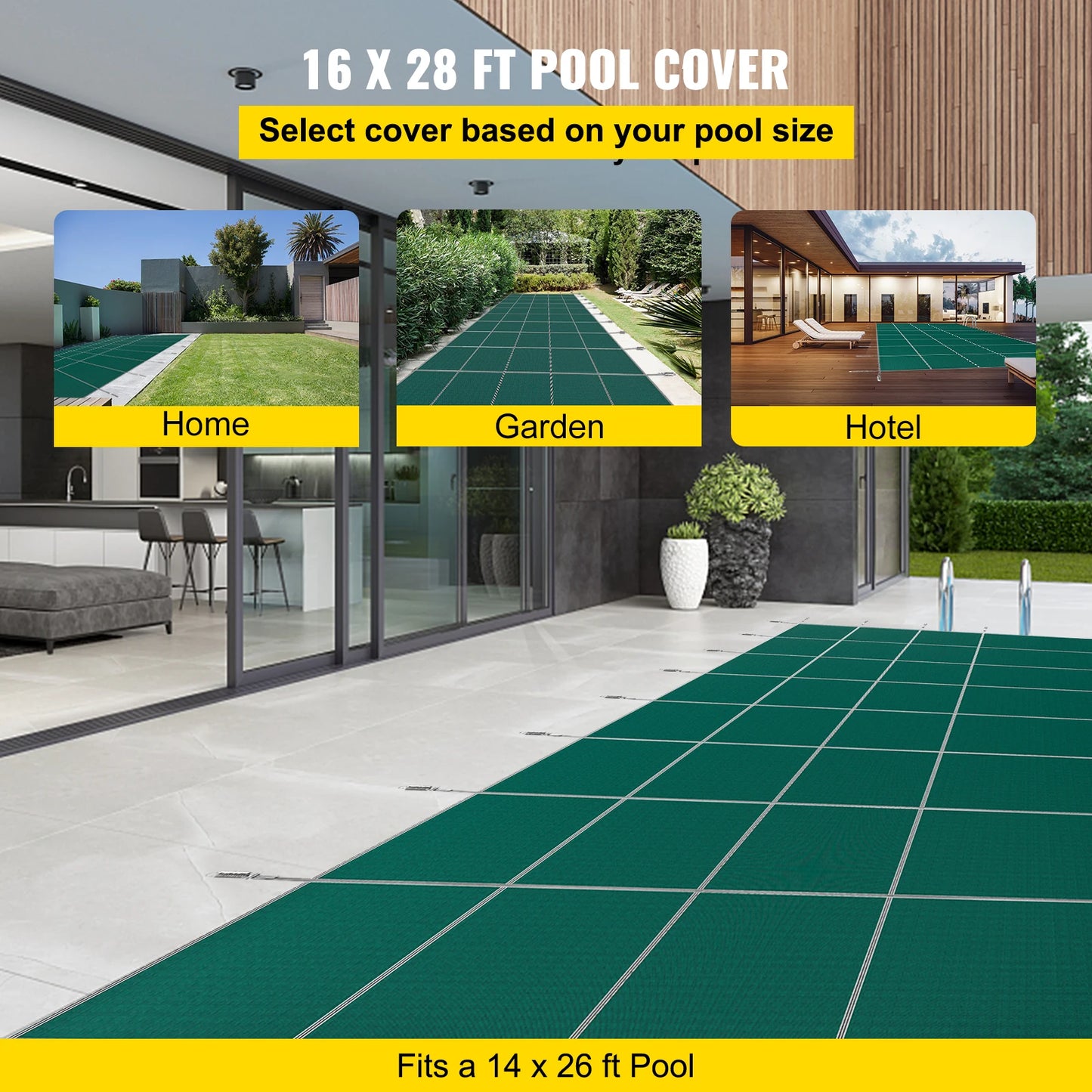 Zwembadafdekking - Zwembad Afdekzeil - Inground Zwembadden Veiligheidsafdekking -  16x30ft – Mesh & Solide Winterbescherming - Rechthoekige - Groen