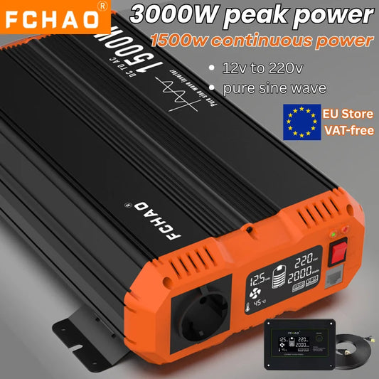 Omvormer – Spanningsomvormer – Stroomomzetter – DC-AC Converter – Zuivere Sinusgolf – 1500W Continu Vermogen – Afstandsbediening Inclusief - QUORE