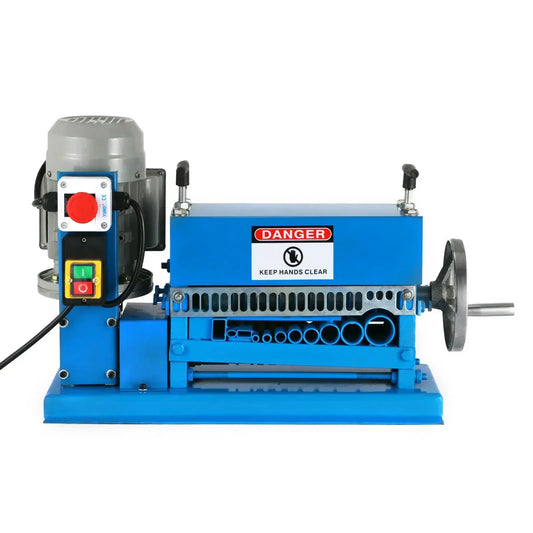 Draadstripmachine - Elektrisch Koperdraad - Strippen Machine - 1.5 mm-38 mm - 370W - Automatische Kabelstripper - Aluminium Behuizing - 10 Messen - 11 Invoergaten - voor het Strippen van Koperdraad - Blauw