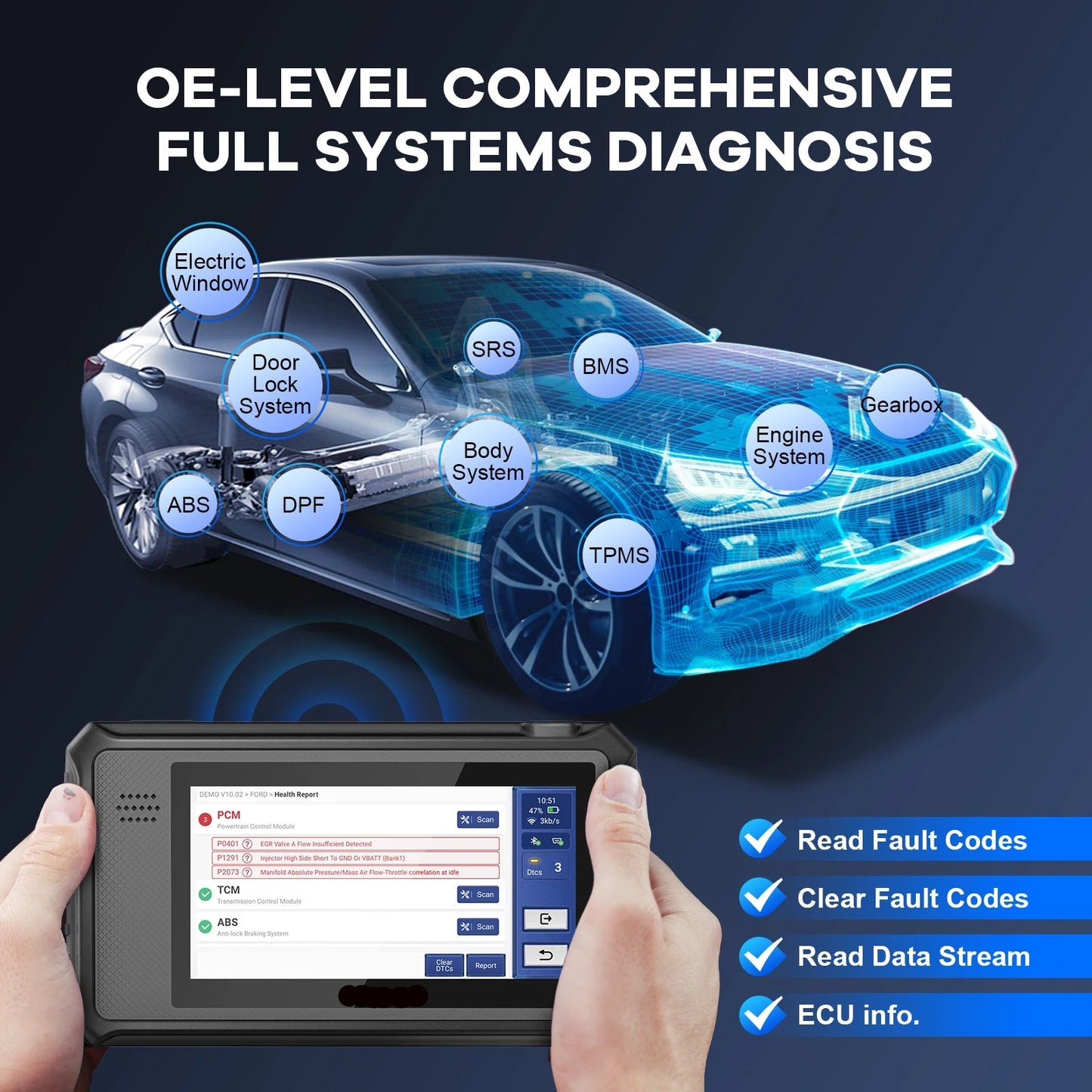 OBD2 Scanner – Autodiagnose Tool – Foutcode Reader – Auto Diagnoseapparaat – Systeemcontrole – 28 Resetfuncties – Wifi Updates - QUORE