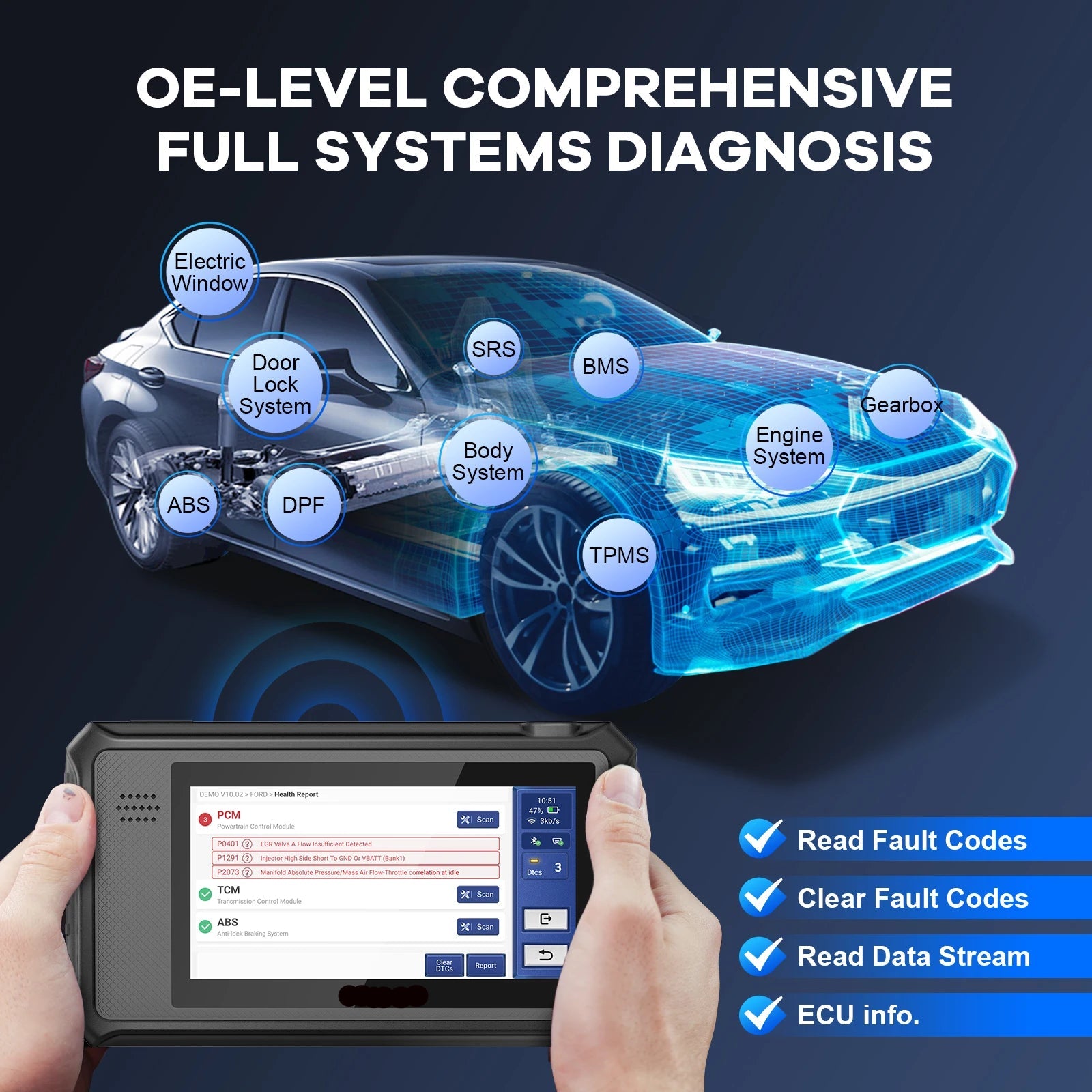 OBD2 Scanner – Autodiagnose Tool – Foutcode Reader – Auto Diagnoseapparaat – Systeemcontrole – 28 Resetfuncties – Wifi Updates - QUORE