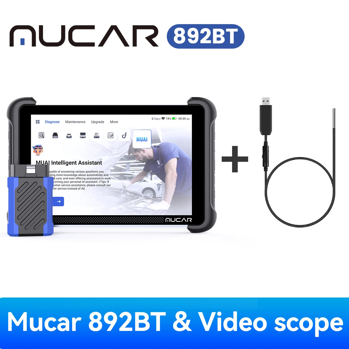 MUCAR 892BT Car OBD2 Diagnostic Tool with THINKCAR Video Scope USB Video Camera, Lifetime Free Full System Diagnosis 34 Reset - QUORE