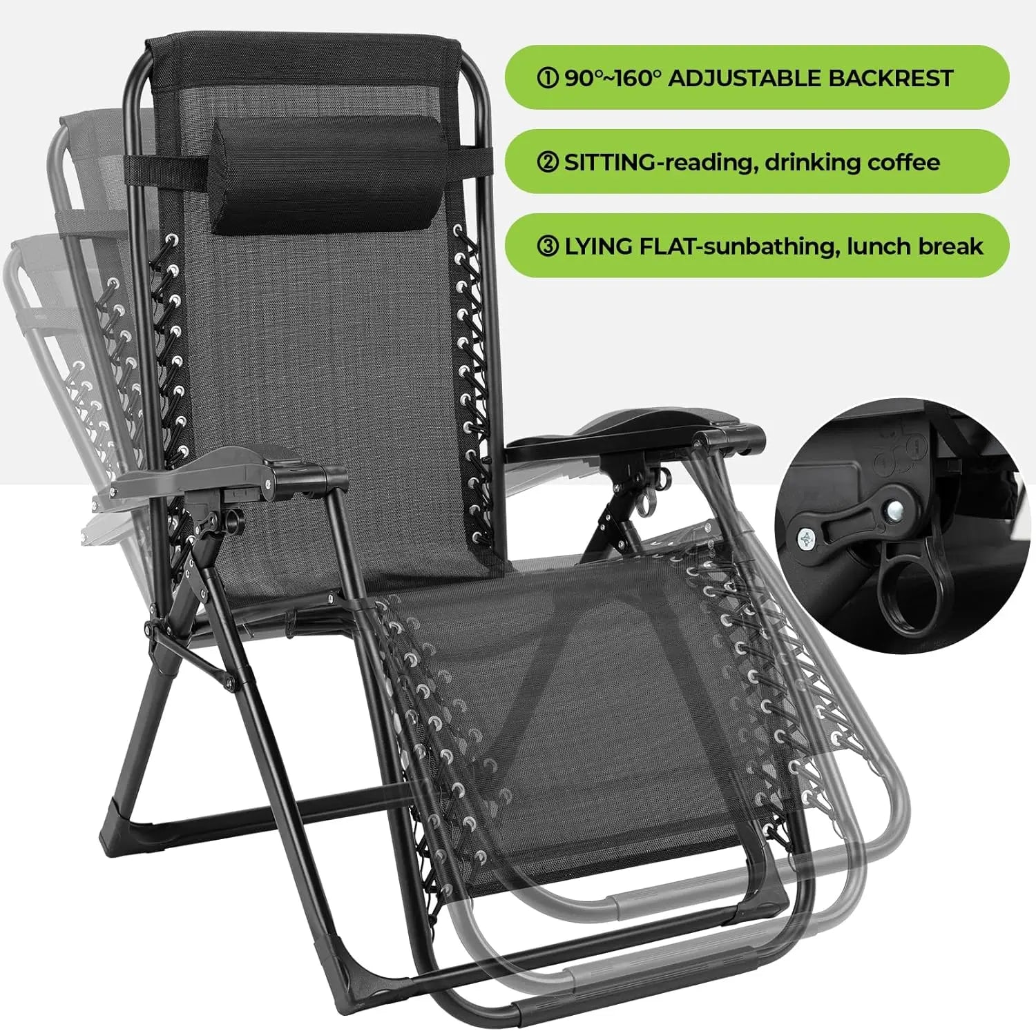 Zero Gravity Ligstoel – Relaxstoel – Tuinstoel – Campingstoel – Buitenzitje – Verstelbare Rugleuning – Waterafstotend Kussen - Grijs - QUORE