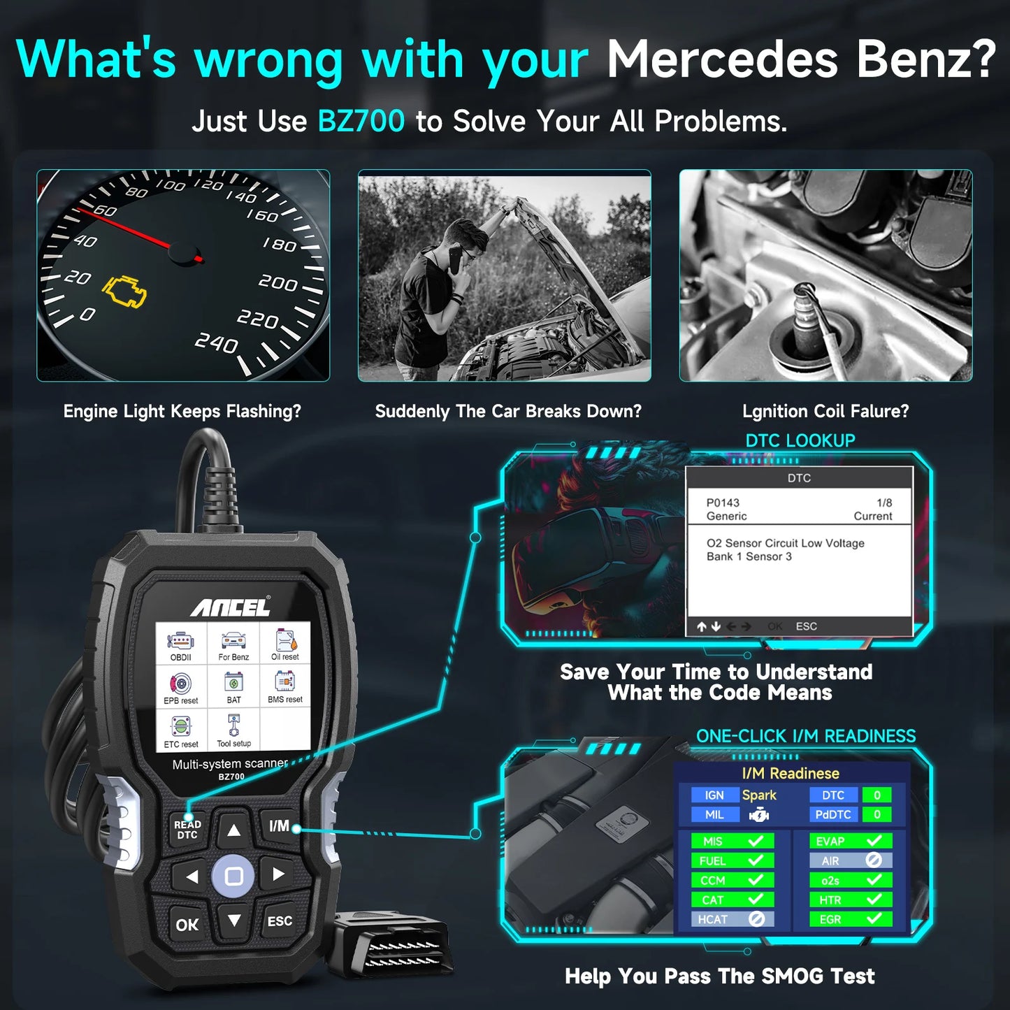 OBD2-Scanner – Diagnoseapparaat – Foutcode Uitlezer – Auto Diagnosetool – Mercedes-Benz – Volledige Systeemdiagnose – Live Data Uitlezing