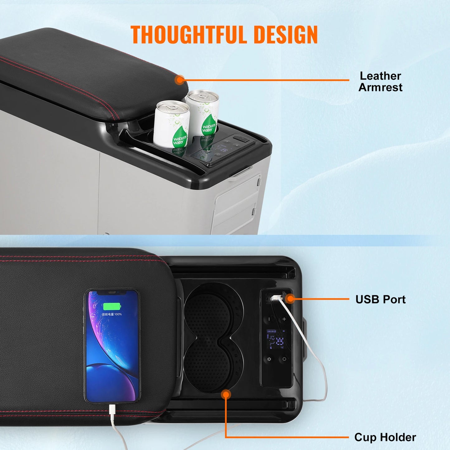 Auto Koelbox - Compressor Koelbox - Compressor Koelkast - Koelbox - 8L- Armsteun Koelkast - -20°C tot 20°C - Draagbare - Mini Koelkast - met LED & Bluetooth - voor Auto & Camping