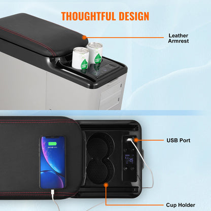 Auto Koelbox - Compressor Koelbox - Compressor Koelkast - Koelbox - 15L- Armsteun Koelkast - -20°C tot 20°C - Draagbare - Mini Koelkast - met LED & Bluetooth - voor Auto & Camping - QUORE