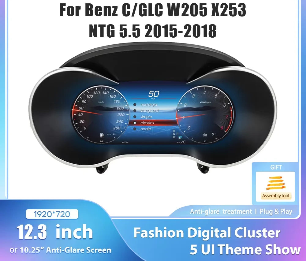 Digitale Dashboard Cluster – Digitaal Instrumentenpaneel – Auto Cockpit Display – Multifunctioneel Scherm – 12,3 Inch HD LCD – Plug & Play Installatie – Draadloze CarPlay & Android Auto - QUORE