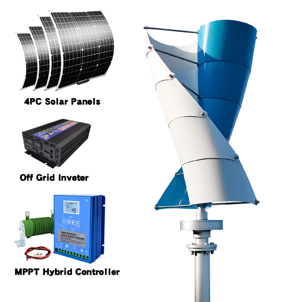 Windturbine – Verticale As Windmolen – Duurzame Generator – Energie Opwekker – 5000W Vermogen – 48V - Met Zonnestelsel - QUORE
