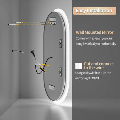 Ovale Spiegel – Badkamerspiegel – Verlichte Spiegel – Bluetooth Spiegel – Anti-Fog – Led-Verlichting – Aluminium Frame